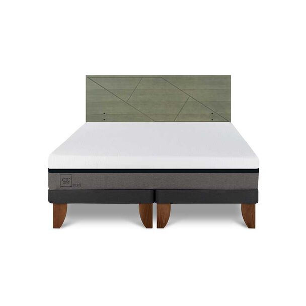 Cama Europea CIC Base Dividida King Balance + Respaldo Villarrica Olivo