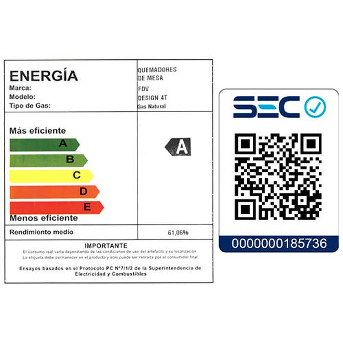 Encimera a Gas FDV Design 4T GLTX 65 NAT 4 Quemadores