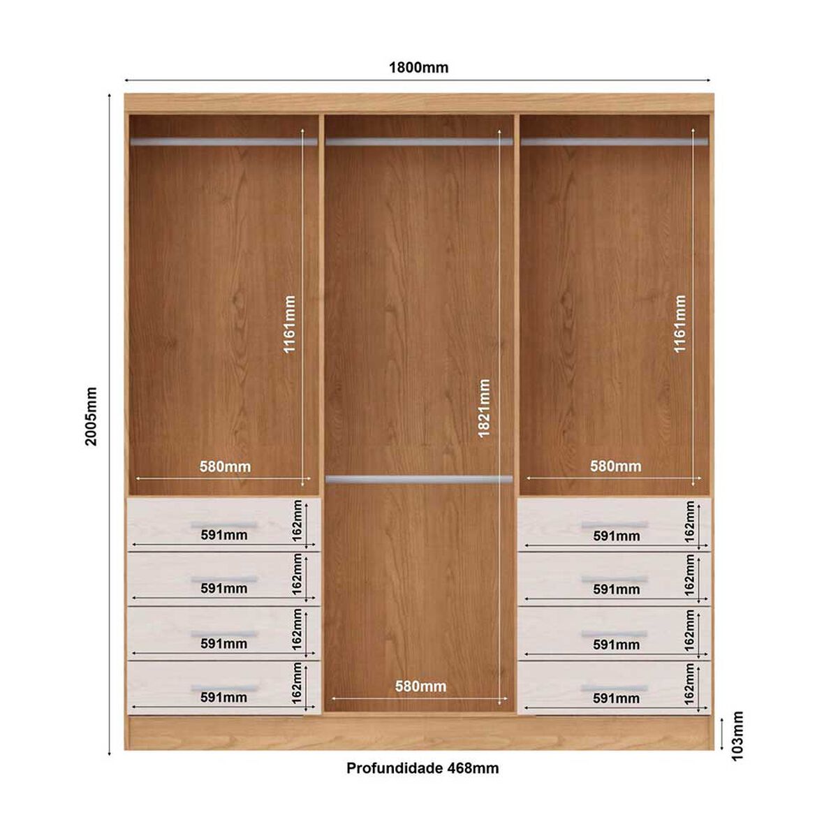 Closet Yardas Agustina 6 Puertas 8 Cajones Bicolor