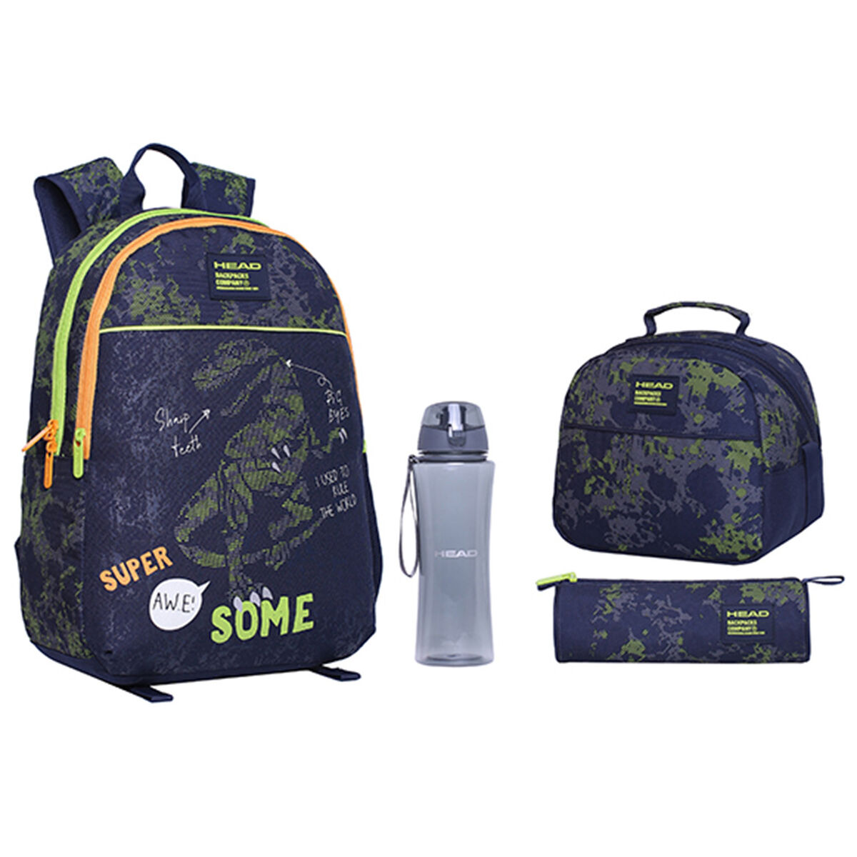 Pack Mochila + Lonchera + Estuche + Botella Bakan Head
