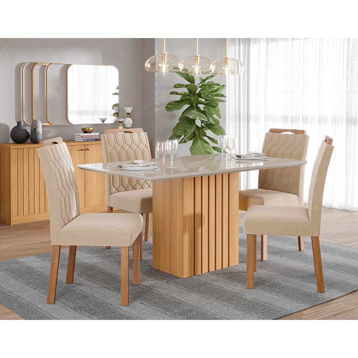 Juego de Comedor Decocasa Ana  4 Sillas Off White