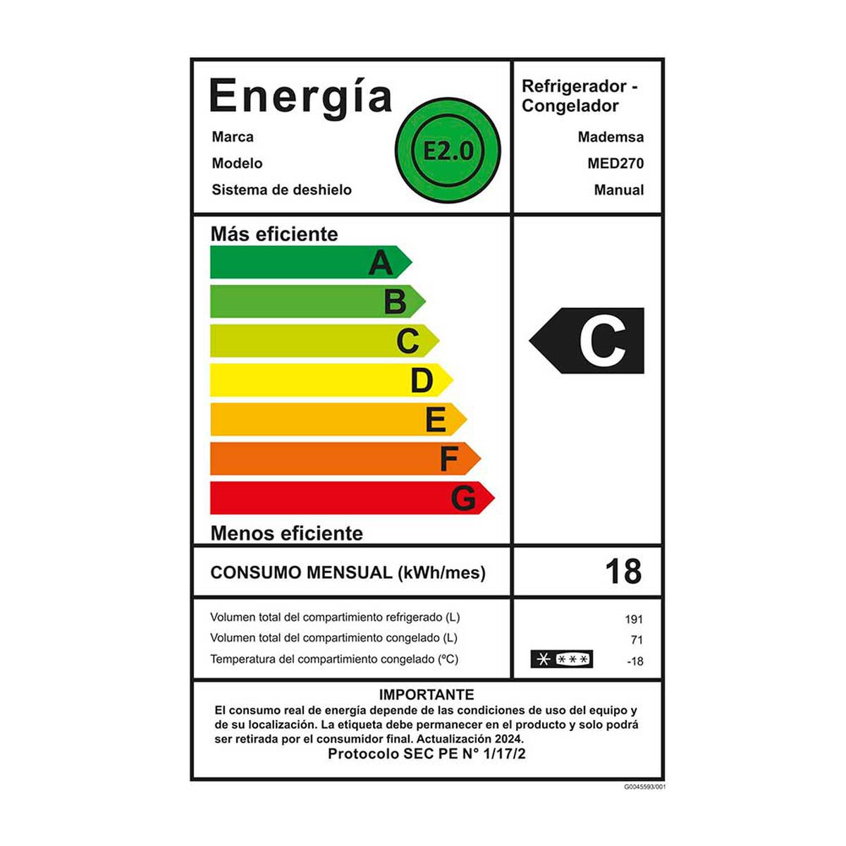 Refrigerador Mademsa MED270 Bottom Freezer 262 lts.