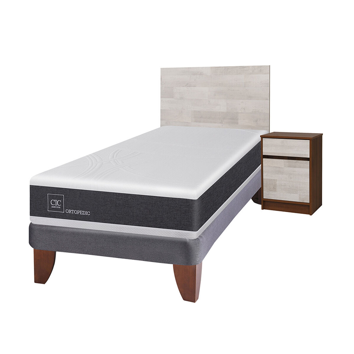 Cama Europea CIC 1,5 Plazas Ortopedic + Respaldo + Velador