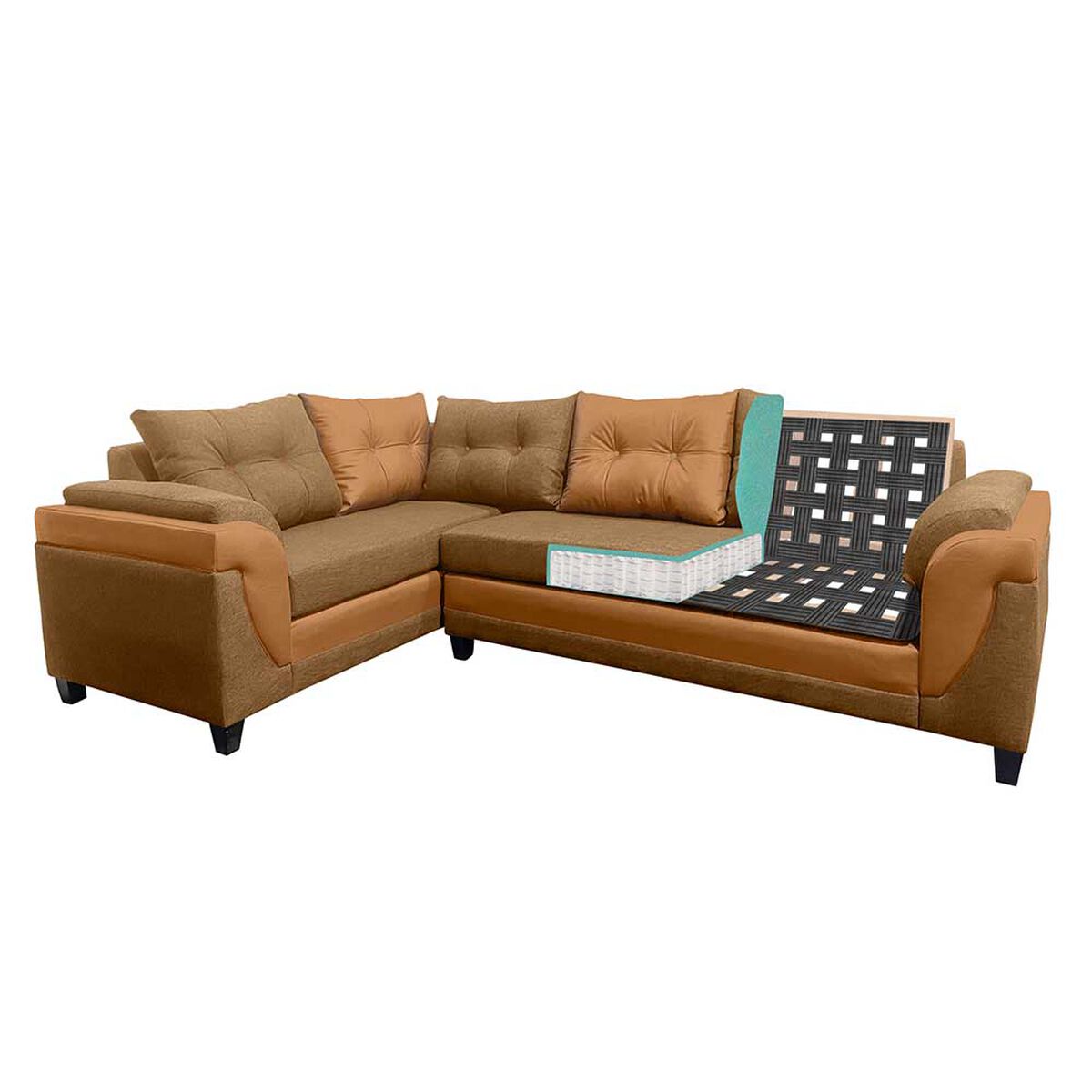Sofá Seccional Izquierdo Living Factory Jazmin Chaise Longue + Sofá 4 Cuerpos Gold Caramelo