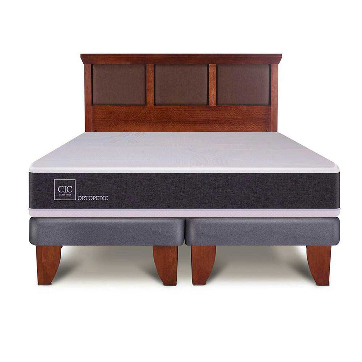 Cama Europea CIC Base Dividida King New Ortopedic + Respaldo New Torino Caramelo