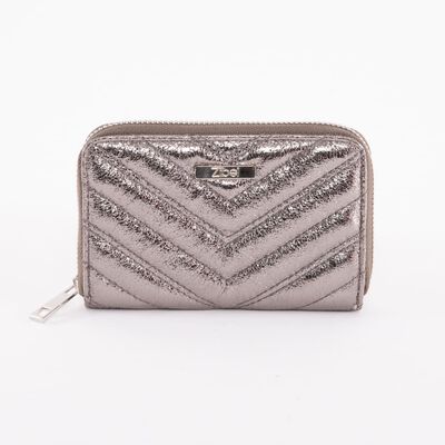 Billetera Metalica Dorada Eco Cuero Mujer Zibel