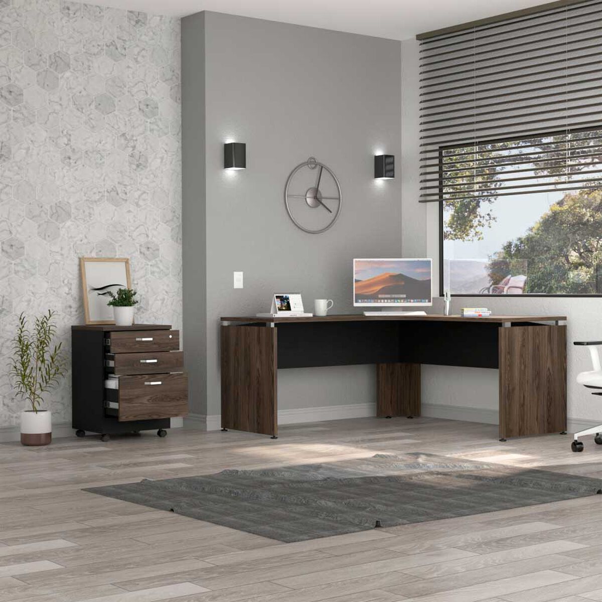 Combo Escritotio + Archivador 3 Puertas TuHome Home Office Negro Soft-Co&ntilde;ac