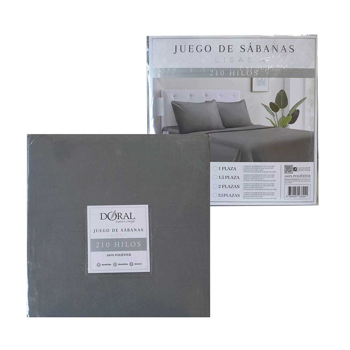 Juego de S&aacute;banas Doral 2 Plazas Lisas 210 Hilos Gris