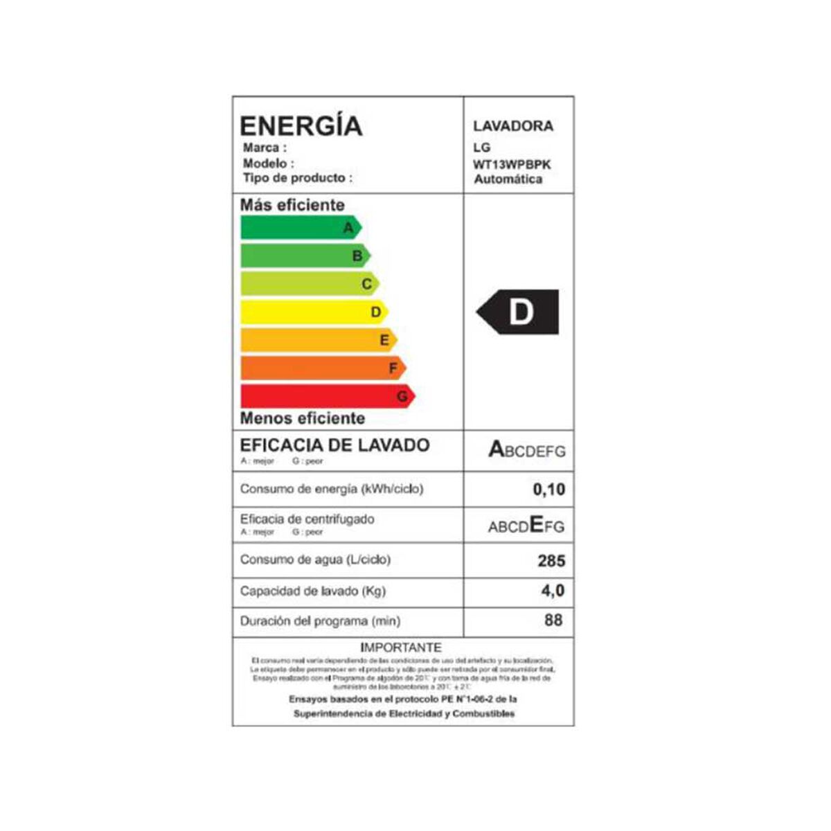 Lavadora Automática LG WT13PBPK 4 kg.