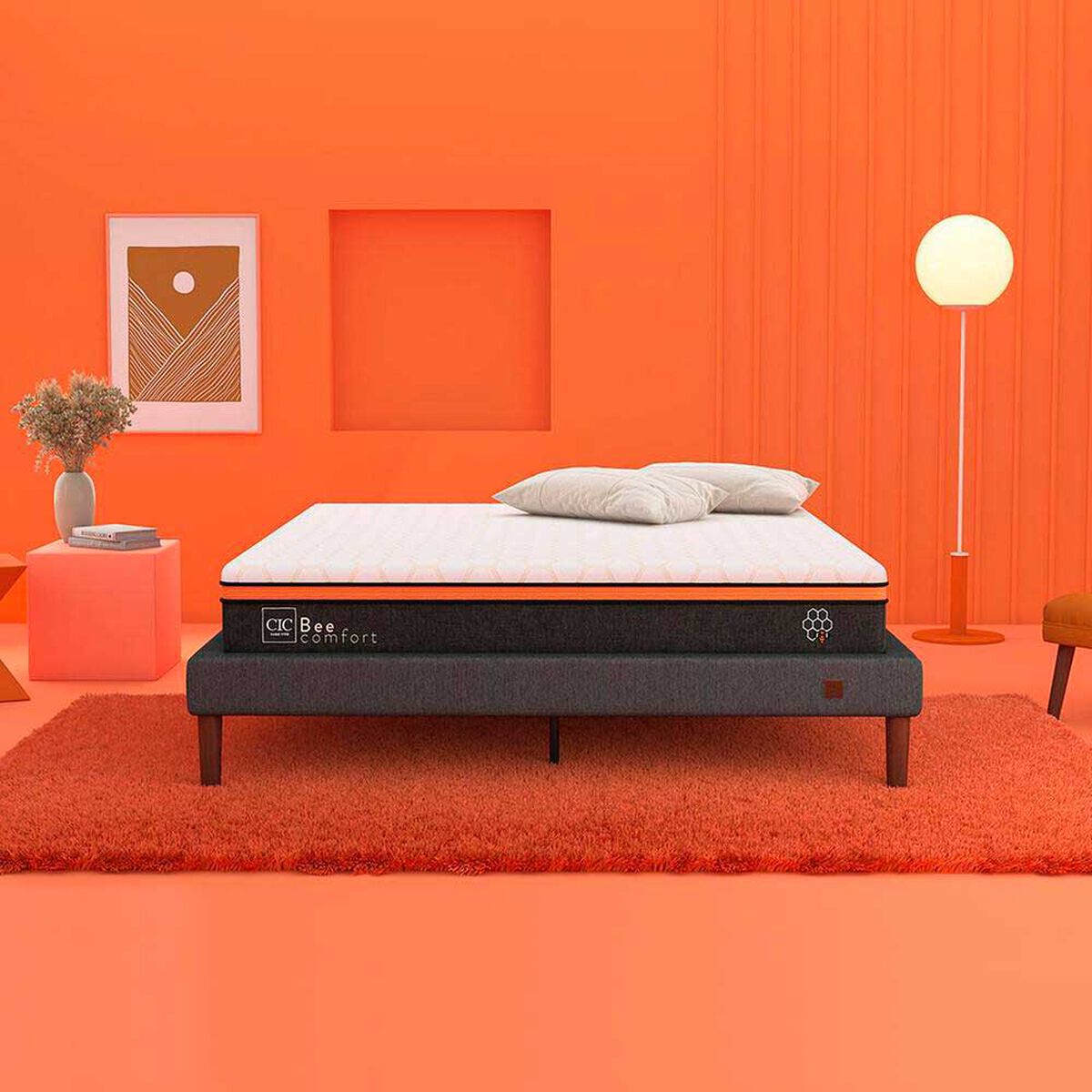 Cama Europea CIC Base Dividida King Bee Comfort + Respaldo + 2 Veladores
