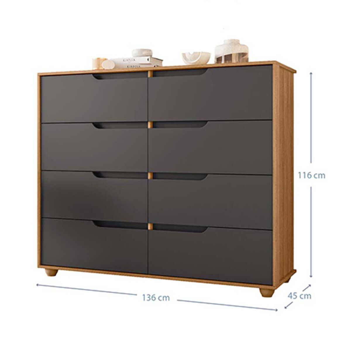 Cómoda Vekkahome Doble Evo 8 Cajones Gris