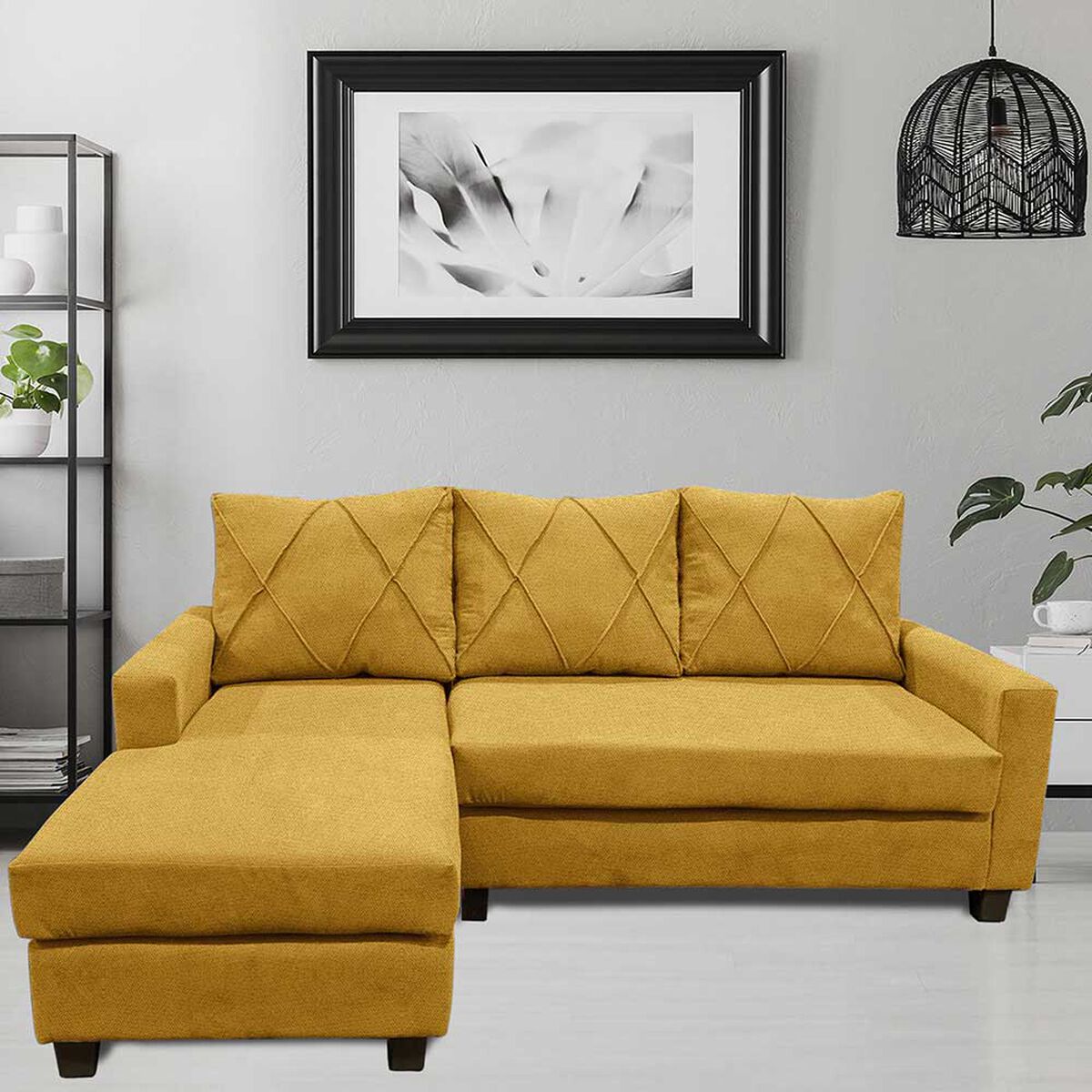 Sofá Seccional Izquierdo Living Factory Eko 3 Cuerpos Mostaza