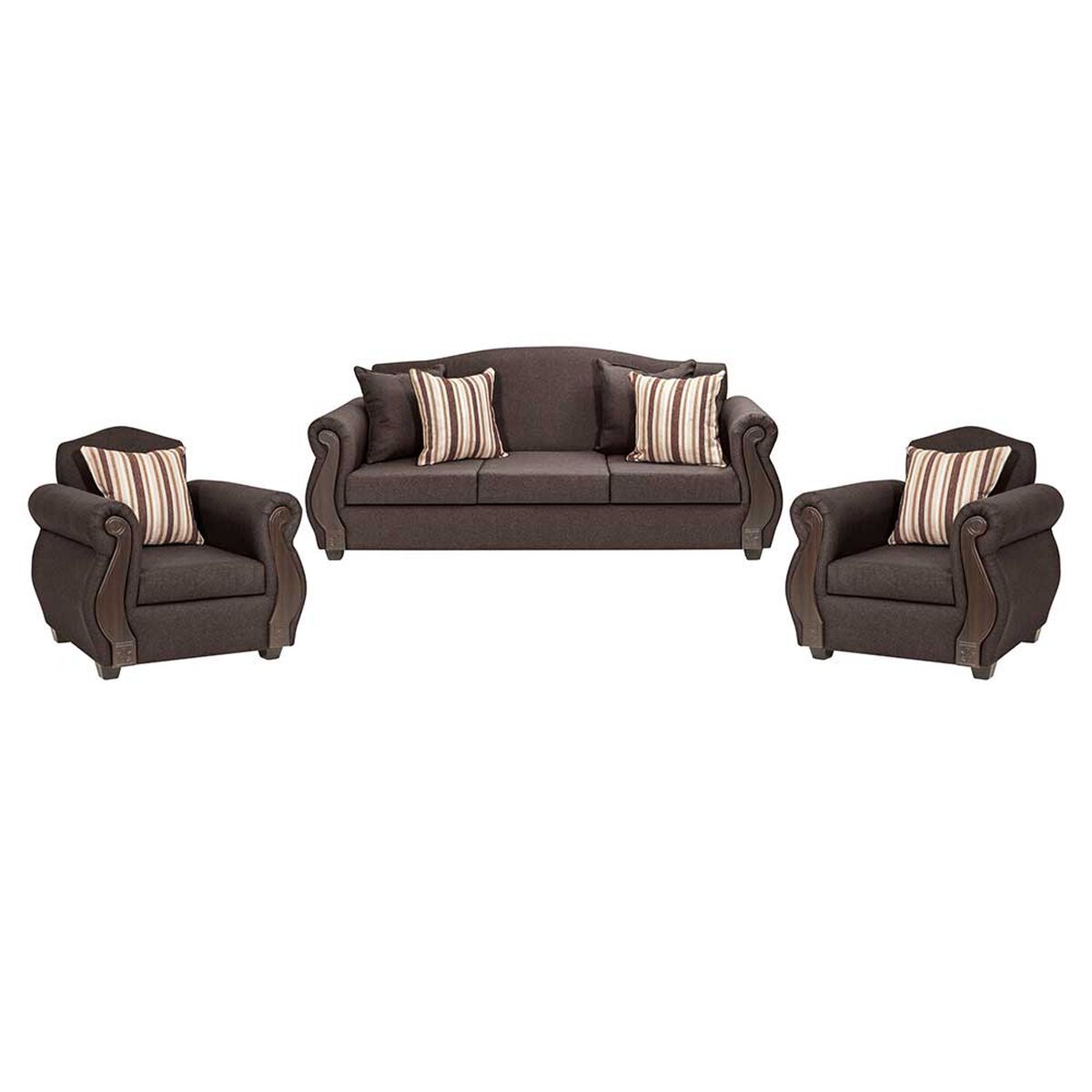 Juego de Living Innovamuebles New Bugambilia Sofá 3 Cuerpos + Dos Sillones 1 Cuerpo Chocolate