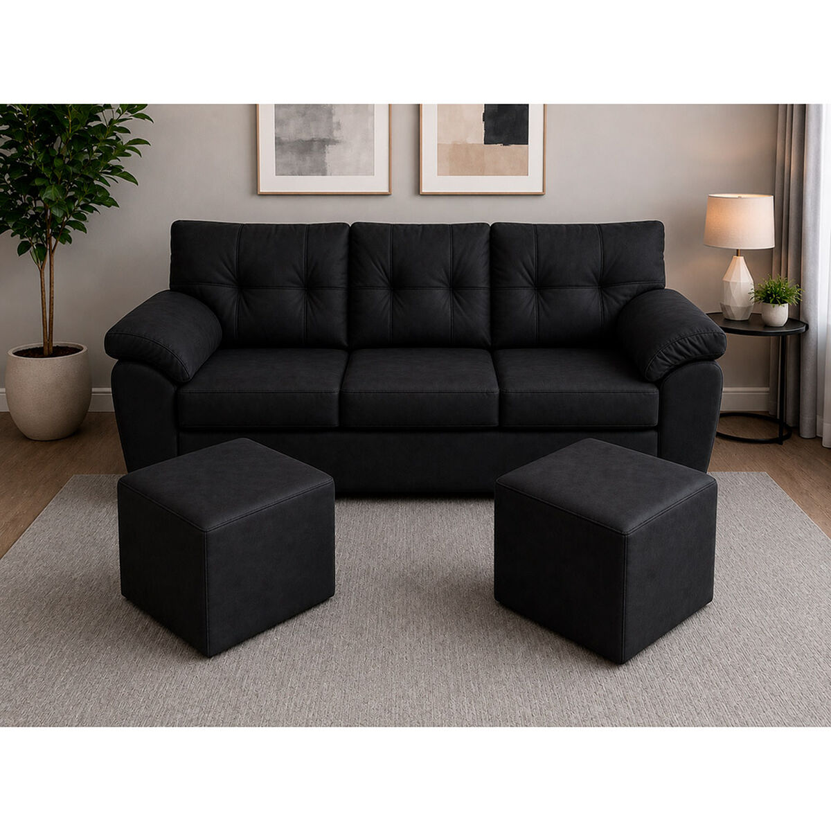 Sof&aacute; + 2 Puff  Dise&ntilde;o A&M Home Grecia 5 Cuerpos Negro