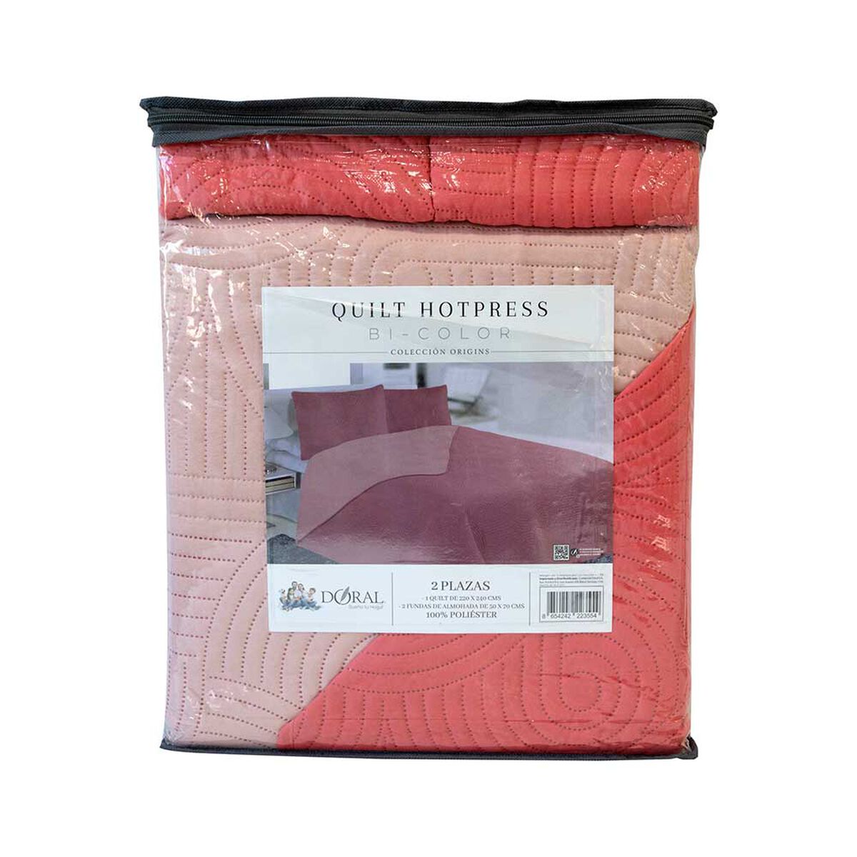 Quilt Doral 2 Plazas Coral Rosa Origins