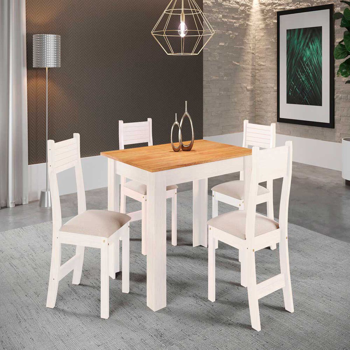 Juego de Comedor Altavision Adriana 4 Sillas Blanco Miel