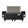 Cama Europea Flex Base Dividida S&uacute;per King Black + Respaldo Design Gris + 2 Veladores Rover