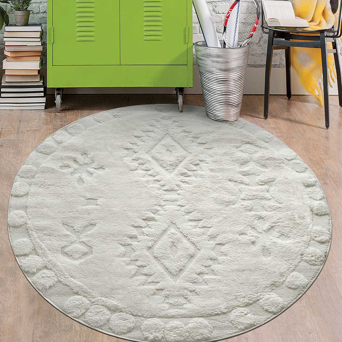 Alfombra Redonda Modalfo Palafito Blanca 160 x 160 cm