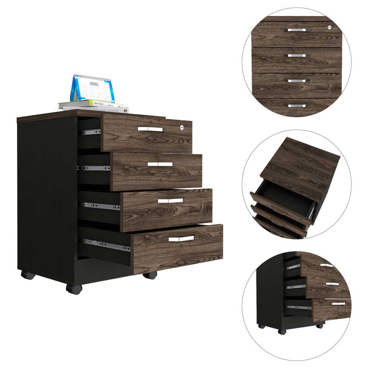 Mueble Archivador TuHome Home Office 4 Cajones Negro Soft Coñac