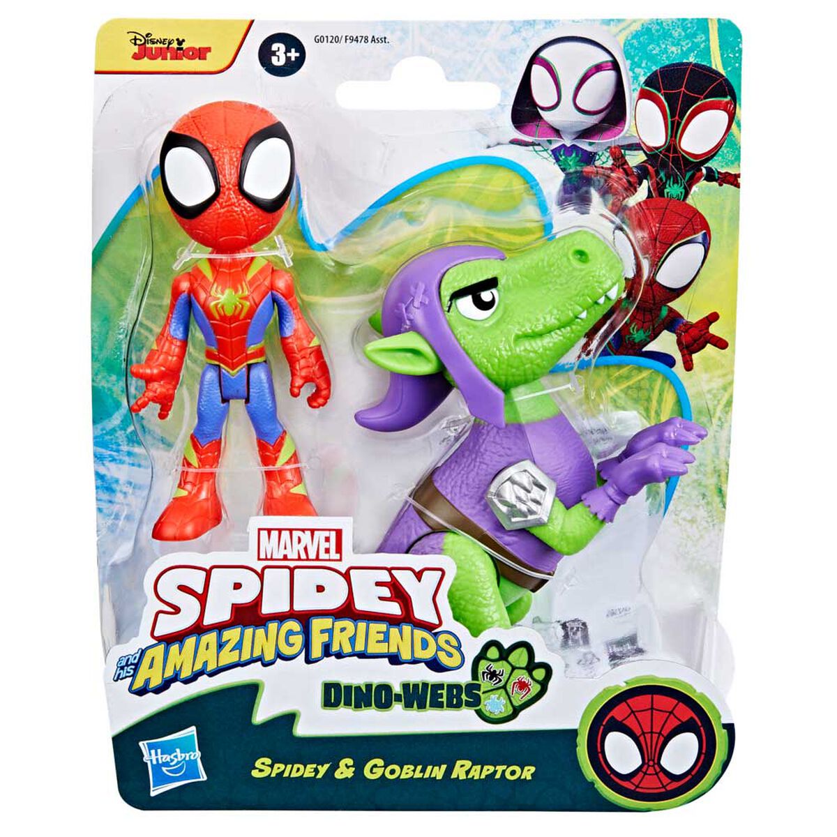 Figura de Acci&oacute;n Spidey & His Amazing Friends Dino-Webs Spidey y Goblin Raptor