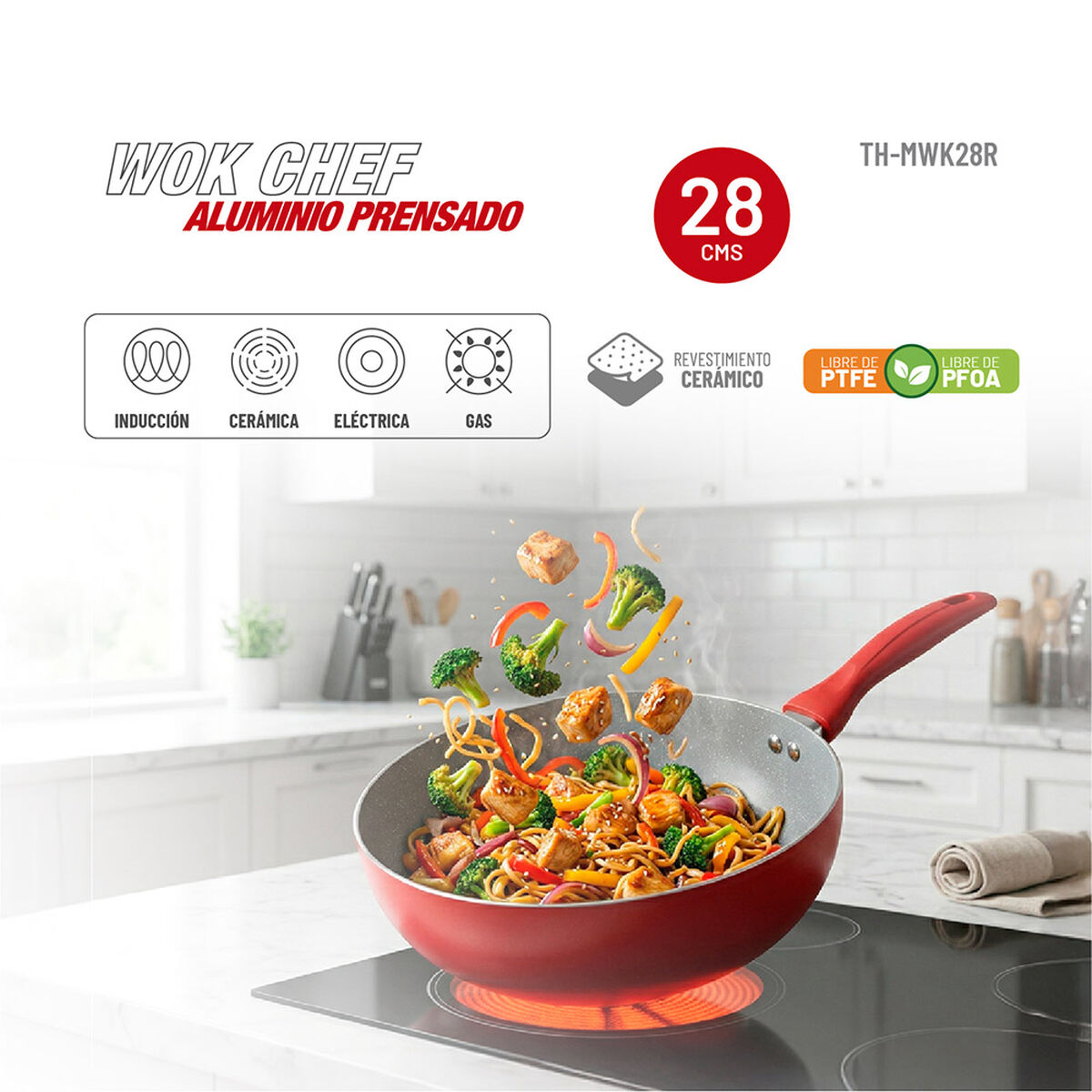 Wok Aluminio Thomas 28 cm Rojo