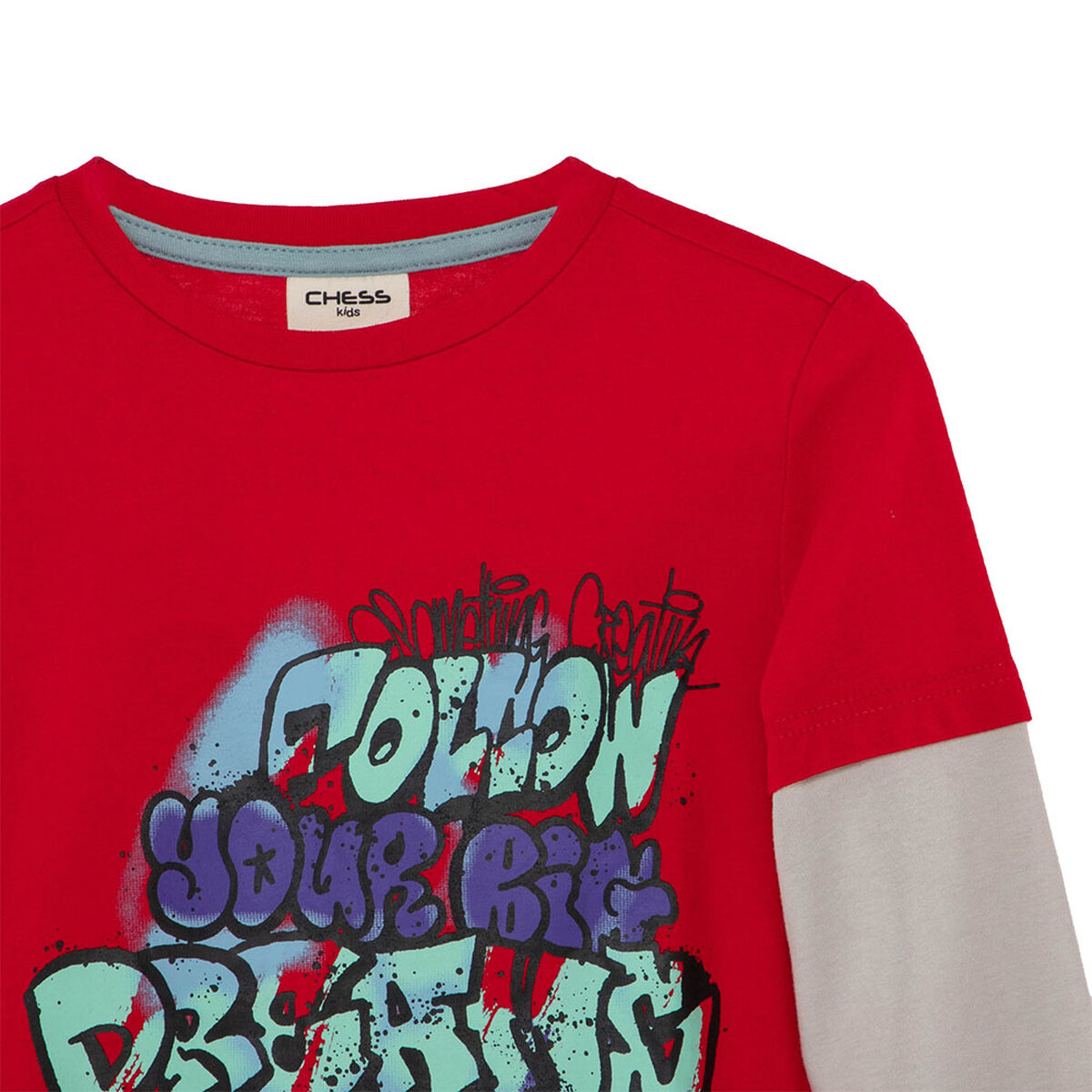 Polera Estampada Manga Larga de Algodón Niño Chess