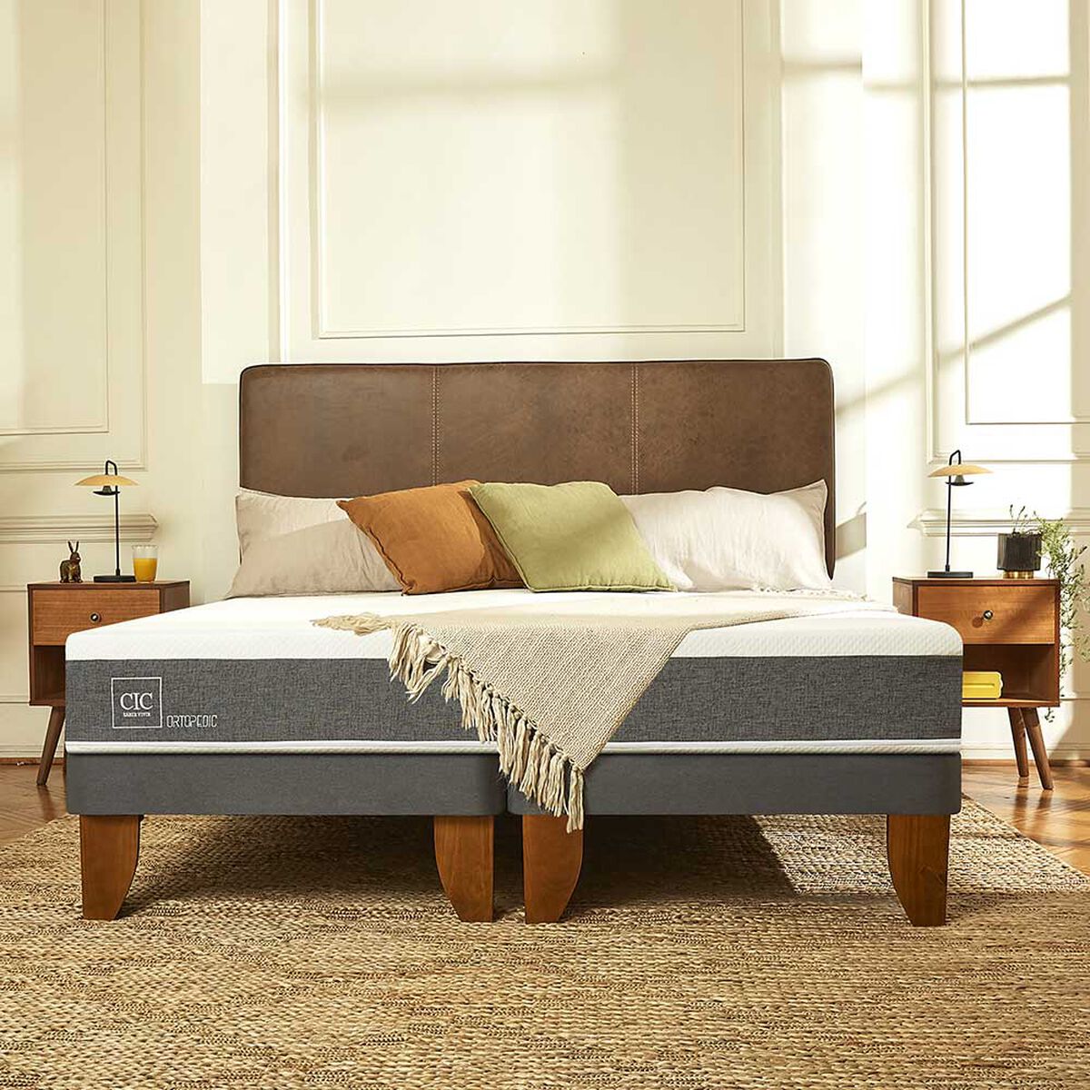 Cama Europea CIC 1,5 Plazas Ortopedic + Respaldo Gales Alpino