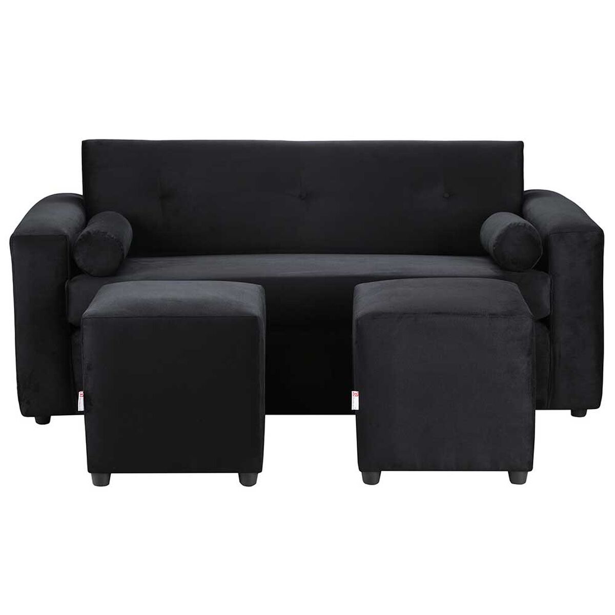 Juego de Living Bodevir Vivo Felpa 30 Sof&aacute; 3 Cuerpos + Dos Pouf 1 Cuerpo Negro&nbsp;