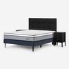 Cama Europea Rosen 2 Plazas Indie + Respaldo + 2 Veladores Issey Grafito