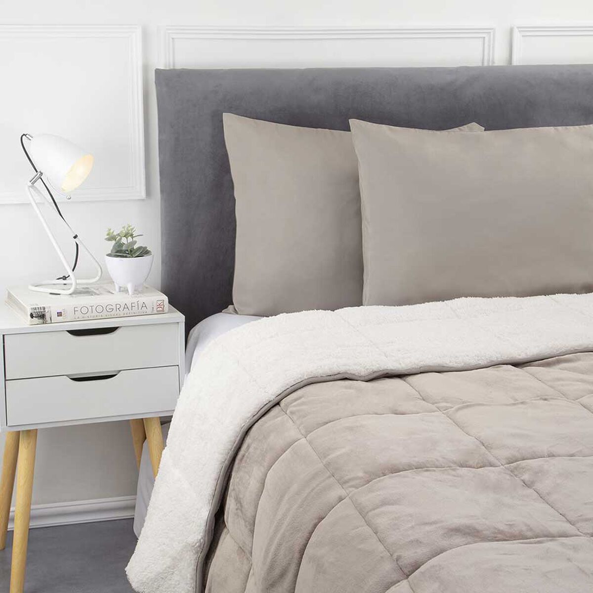 Plumón Flannel Sherpa Casanova 1,5 Plazas Liso Tostado