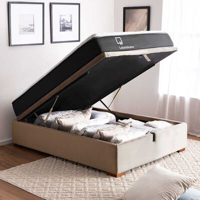 Cama Boxet Latam Home 1.5 Plazas + Colch&oacute;n Resortes Zen Pro Funda Lavable Beige