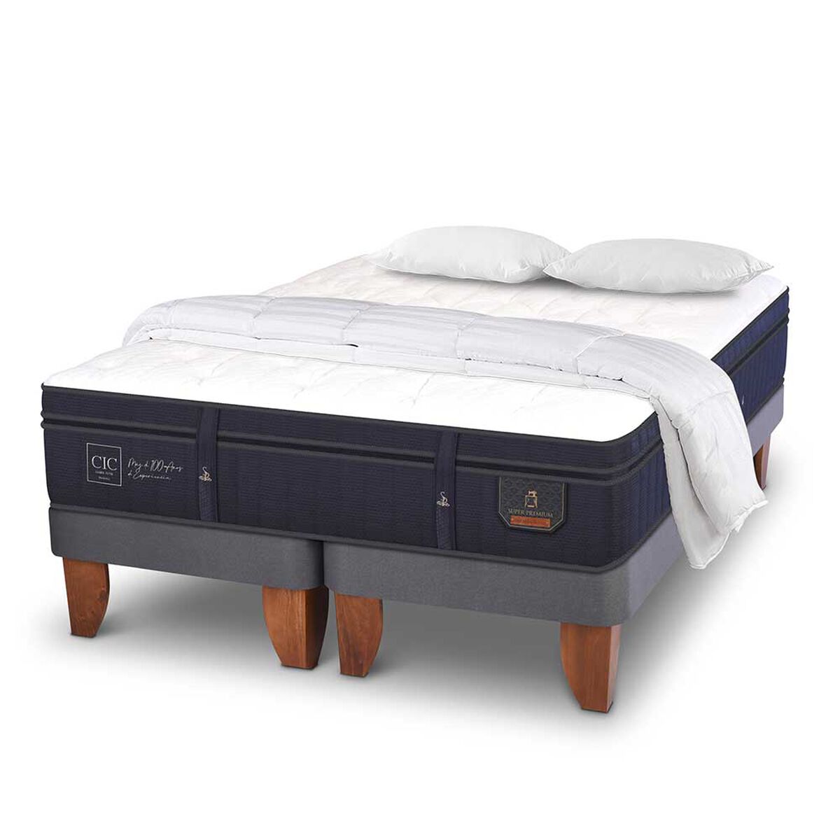 Cama Europea CIC Base Dividida 2 Plazas Súper Premium + Almohadas Viscoelásticas + Plumón