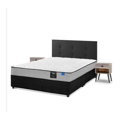 Cama Americana Flex Base Dividida 2 Plazas Star + Respaldo Royal + 2 Veladores Rock