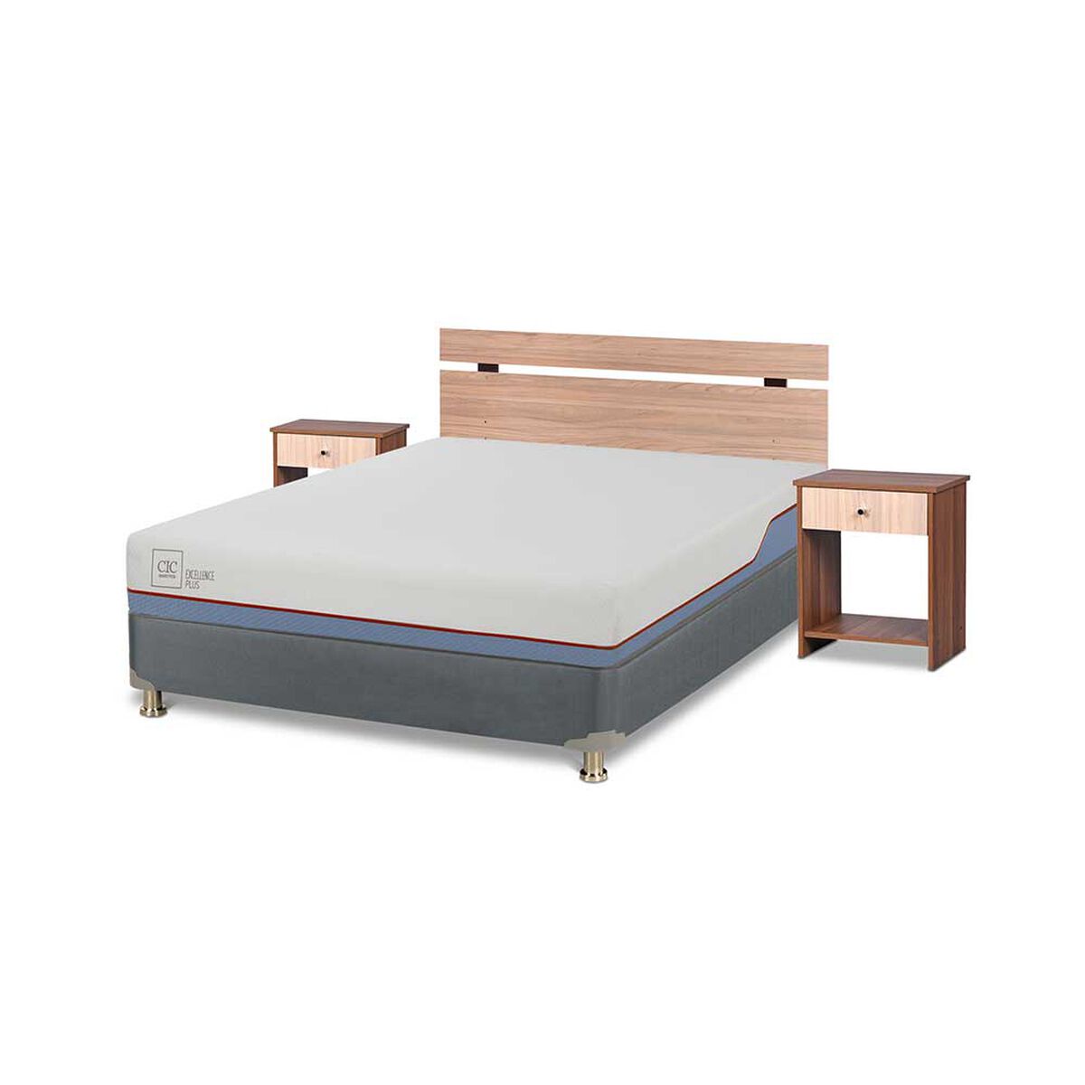 Cama Americana CIC Base Dividida 2 Plazas Excellence Plus + Respaldo + 2 Veladores