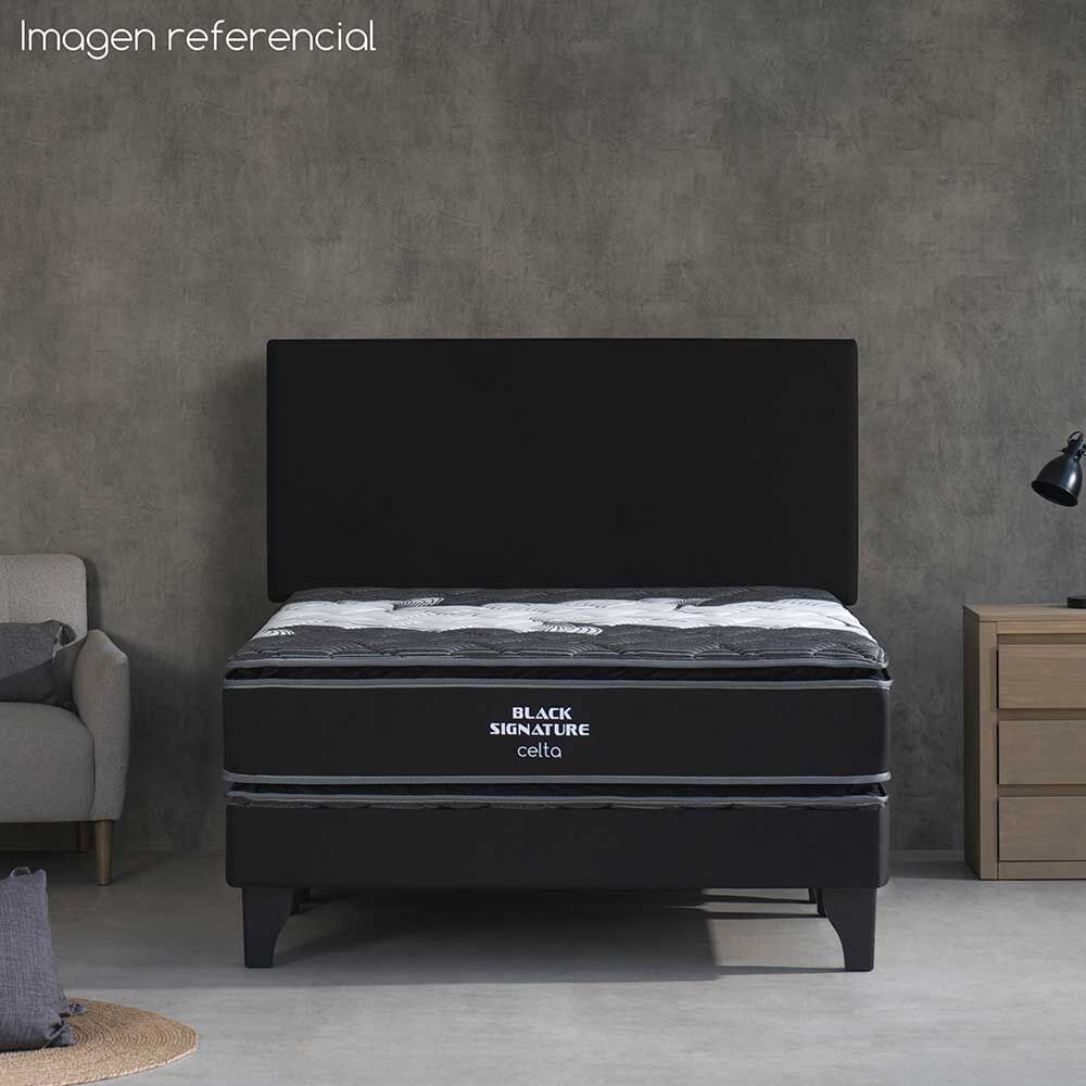 Cama Europea Celta 2 Plazas Pocket Black Signature+ Respaldo Tela