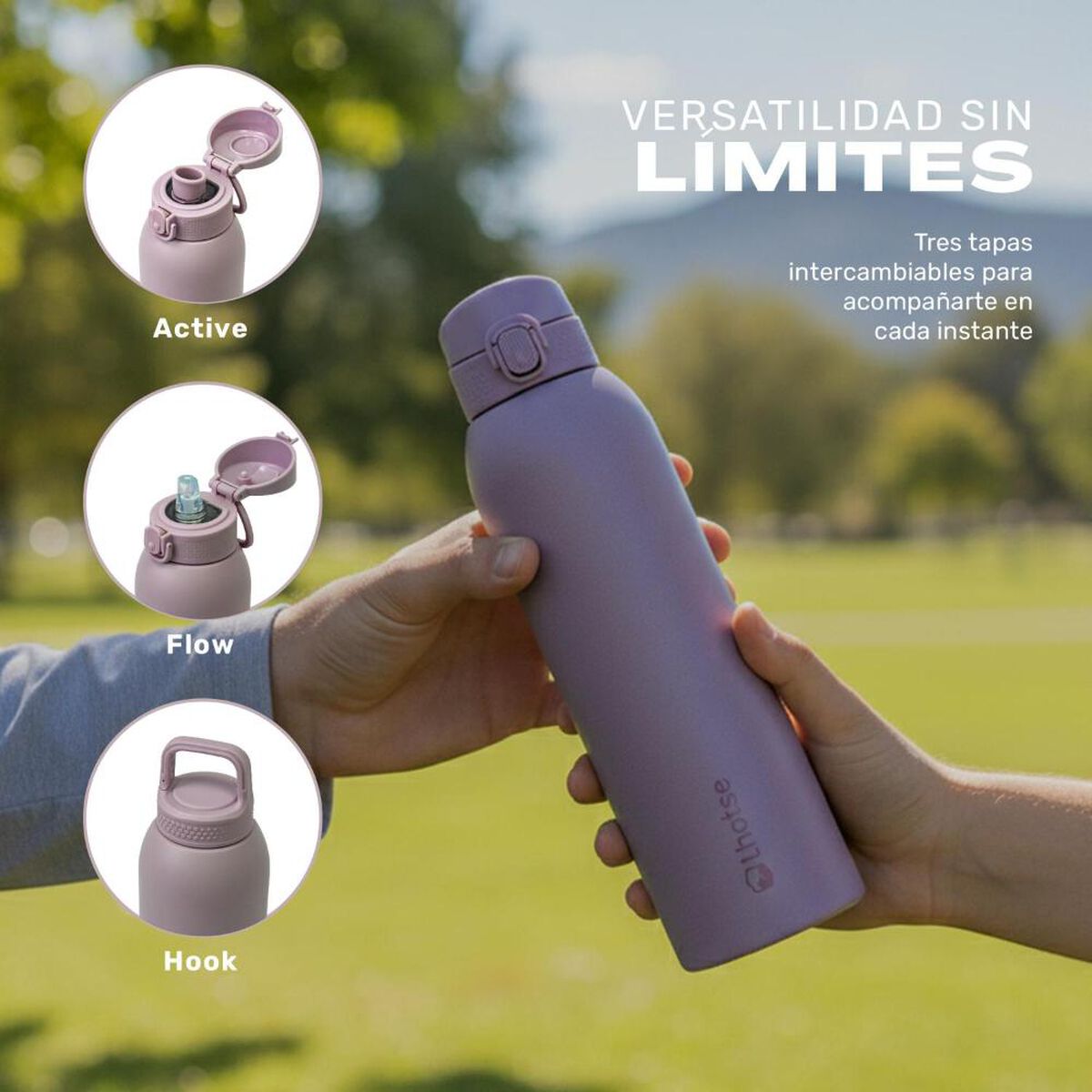 Botella T&eacute;rmica Agua Lhotse Acero Inox 3 Tapas HydroCore 1Lt Rosa