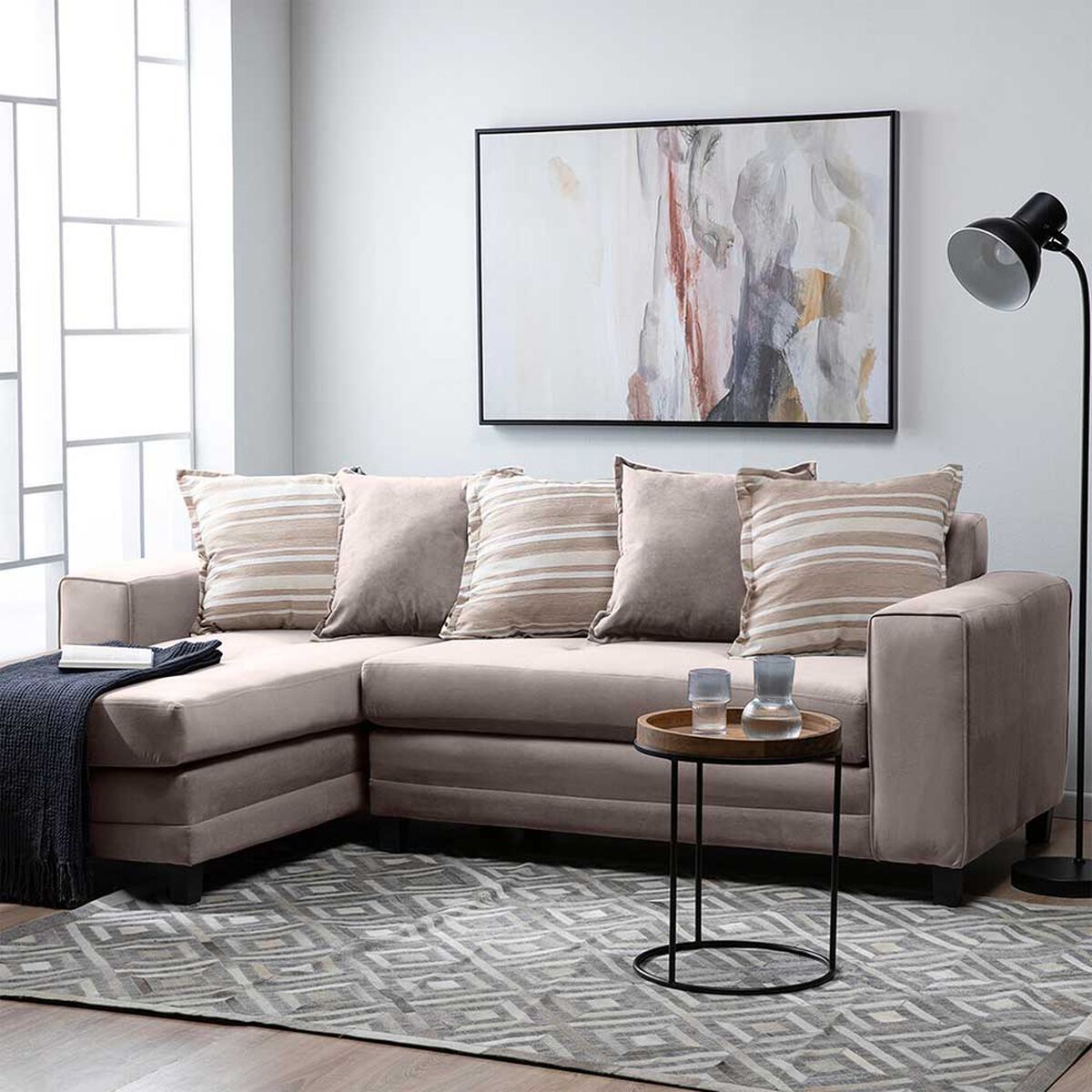 Sofá Seccional Izquierdo Living Factory Milan 3 Cuerpos Beige