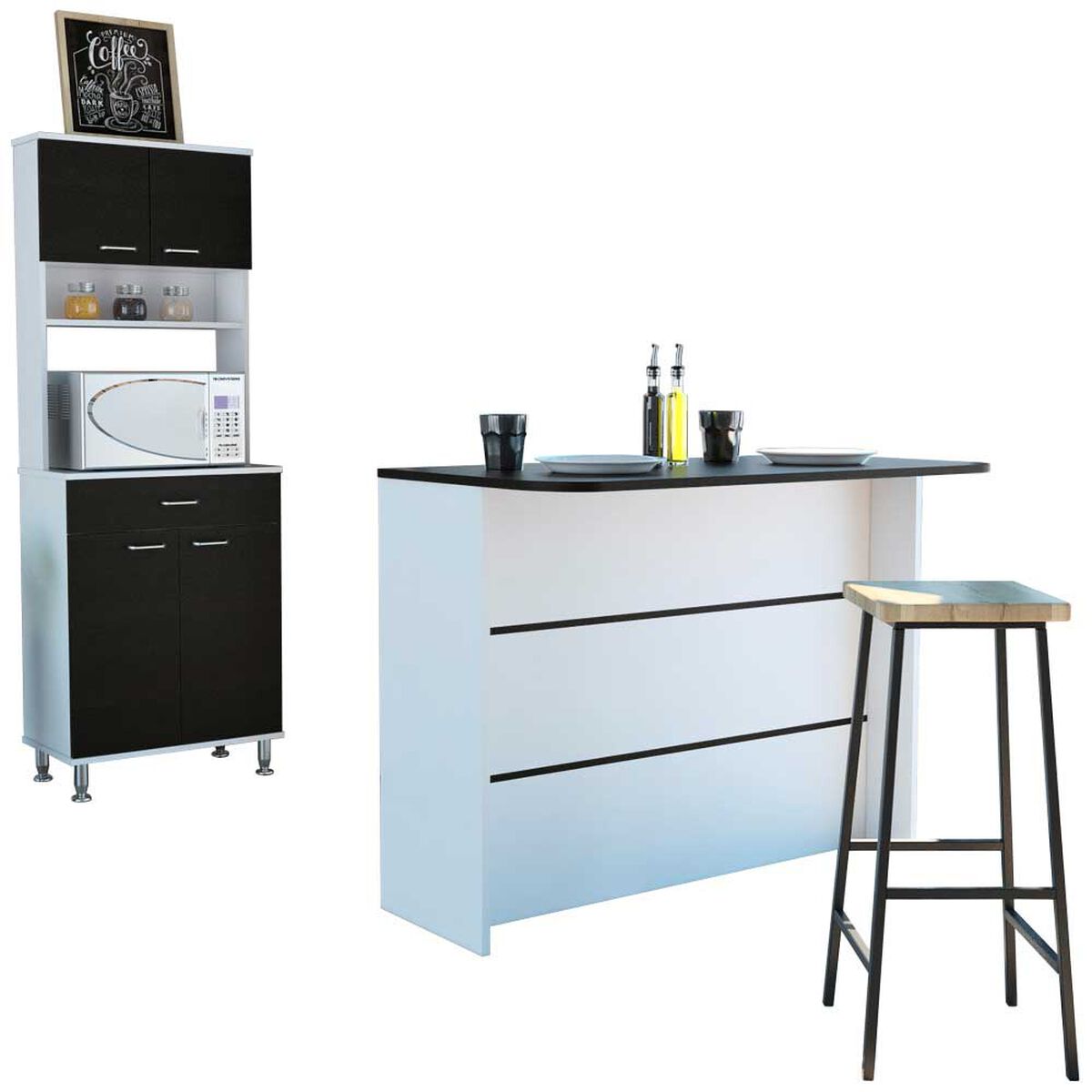 Combo Mueble Microondas + Barra de Cocina TuHome Kitchen Blanco