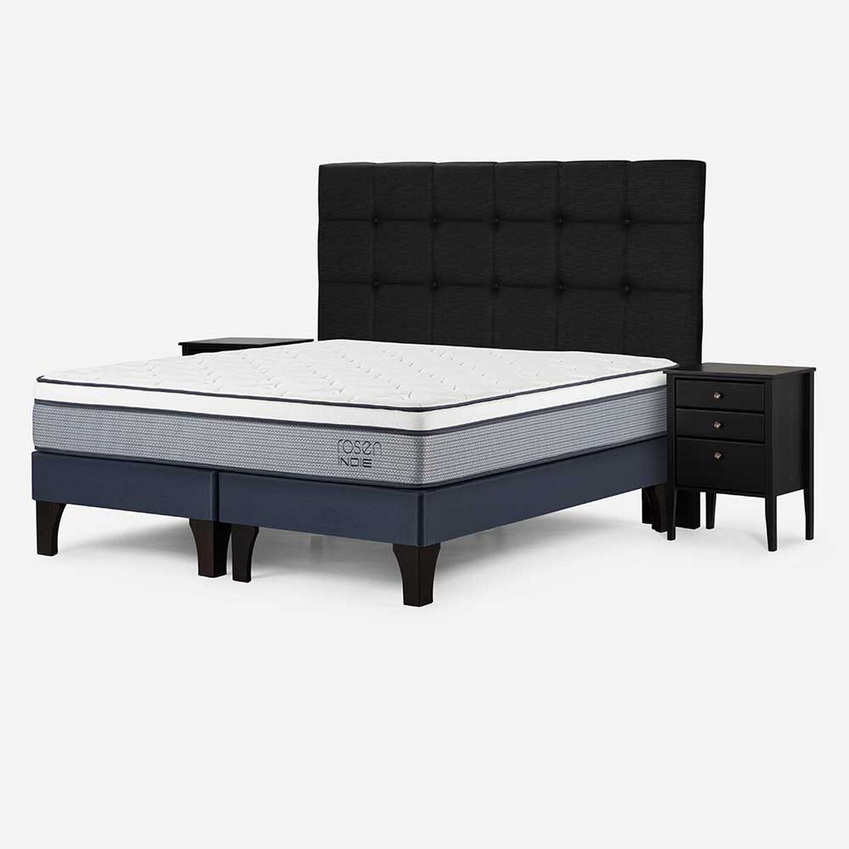 Cama Europea Rosen Base Dividida King Pratta + Respaldo + 2 Veladores Issey