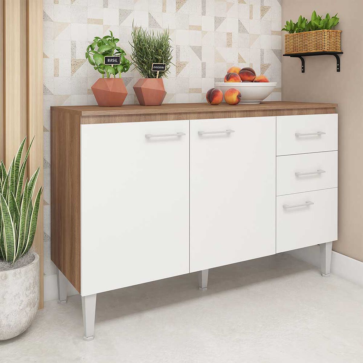 Mueble de Cocina Base Vekkahome Opie 2 Cajones 3 Puertas Blanco