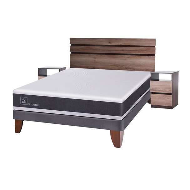 Cama Europea CIC 2 Plazas Ortopedic + Respaldo + 2 Veladores