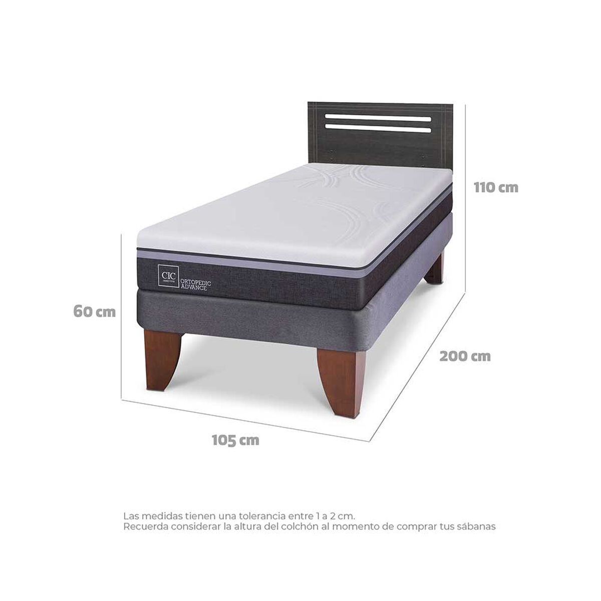 Cama Europea CIC 1,5 Plazas Ortopedic Advance + Respaldo Munich