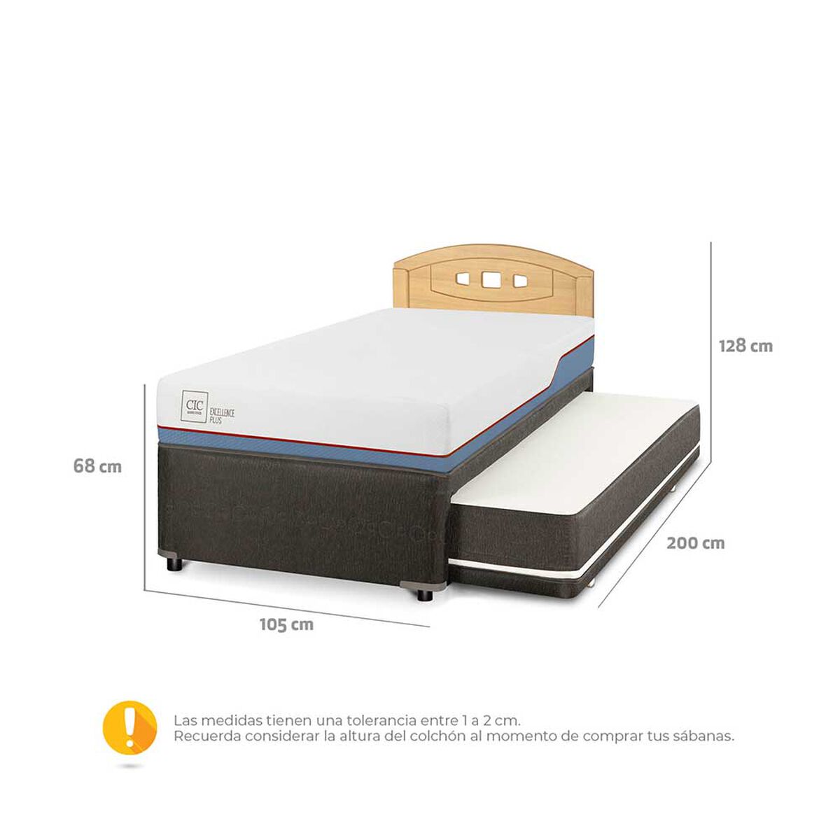Cama Nido CIC 1,5 Plazas Excellence Plus + Respaldo Gales Mostaza