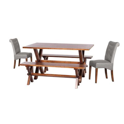 Juego de Comedor Latam Home Sevilla Oviedo 2 Sillas + 2 Bancas Velvet Gris