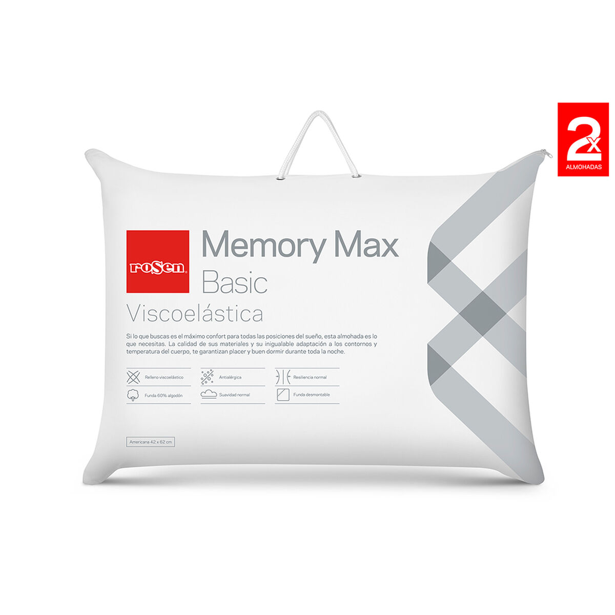 Set 2 Almohadas Rosen Americana Memory Max Basic 50x70 cm