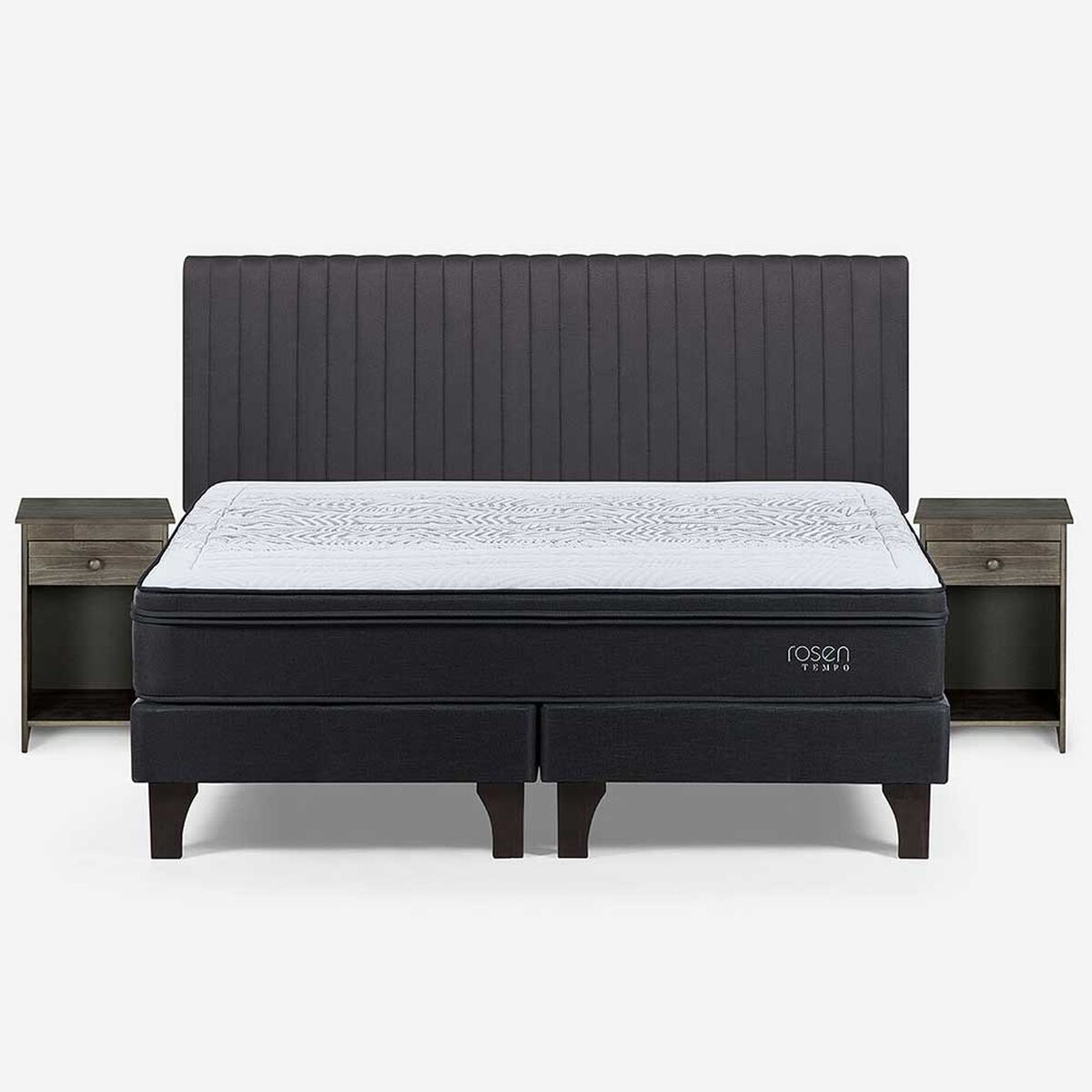 Cama Europea Rosen King Tempo + Respaldo + 2 Veladores Tabor