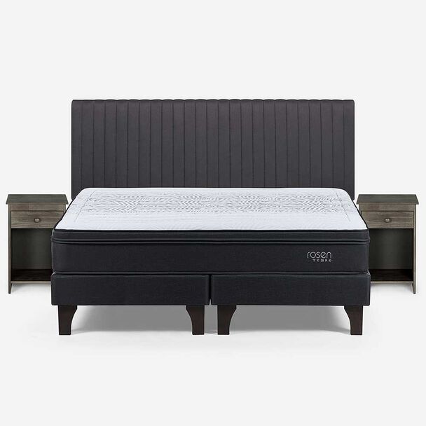 Cama Europea Rosen King Tempo + Respaldo + 2 Veladores Tabor