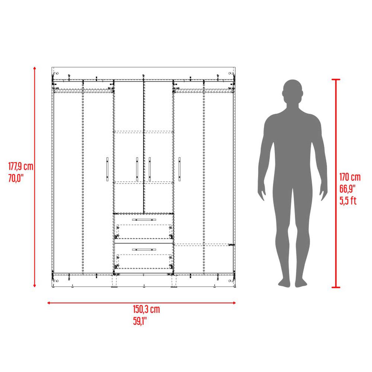 Closet Tuhome 150 VM 4 Puertas 2 Cajones Cartagena Wengue