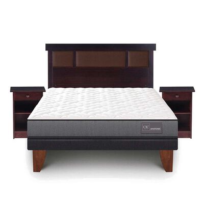 Imagen 1 del producto Cama Europea CIC 2 Plazas Anatomic + Respaldo + 2 Veladores New Dublin Chocolate