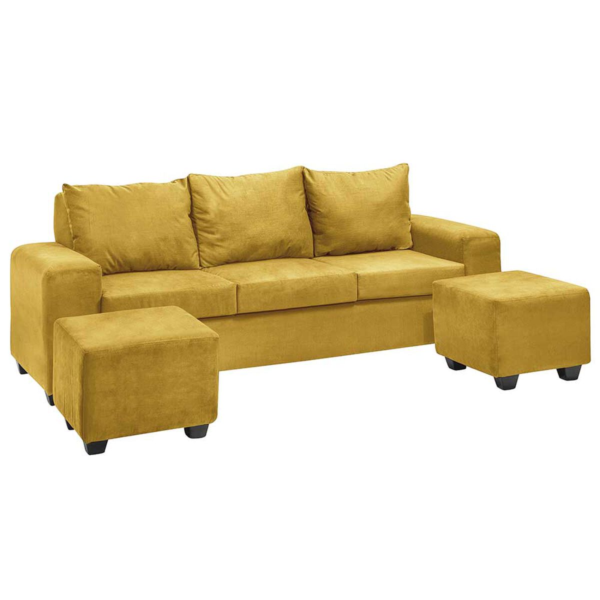 Juego de Living Innovamuebles Kahlo Sofá 3 Cuerpos + Dos Pouf 1 Cuerpo Mostaza